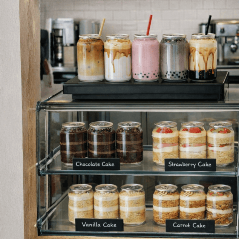 Premium-packaging - canned products on a retail shelf