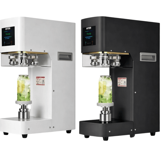 Not Soda PET Can Sealing Machine — Commercial Can Seamer for 330ml & 500ml PET Cans in white and black color.