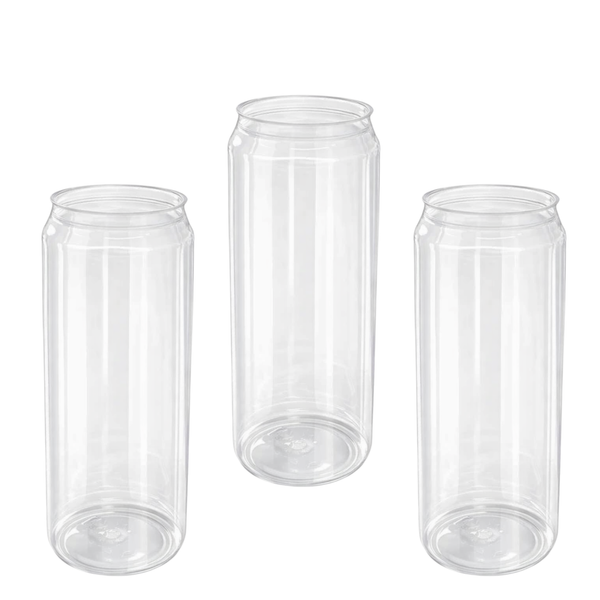 Crystal-clear 500ml Not Soda PET cans with foil lids, box of 200